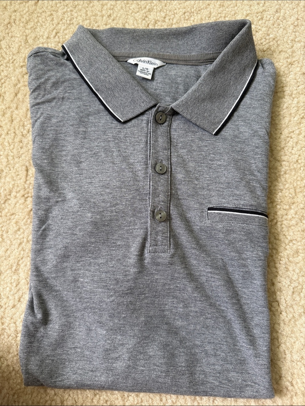 Calvin Klein!!! Men's Heather Gray Polo with Contrast Trim size L 100% cotton